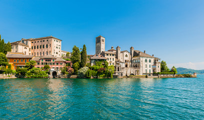 San Giulio Island or St. Julius Island located on Lake Orta in Italy