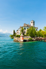 San Giulio Island or St. Julius Island located on Lake Orta in Italy