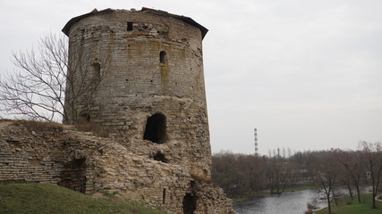Temples of the Pskov architectural school..The complex of fortifications of Okolny city,.The rattle tower.