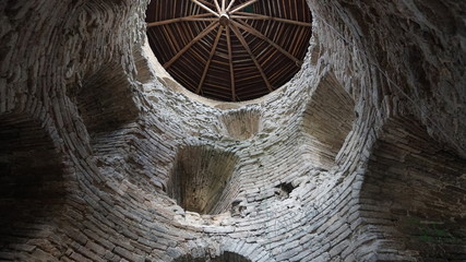 Temples of the Pskov architectural school..The complex of fortifications of Okolny city,.The rattle tower.