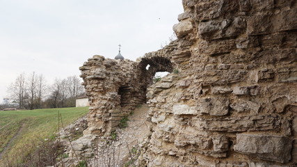 Temples of the Pskov architectural school..The complex of fortifications of Okolny city,.The rattle tower.