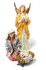 Virgin Mary, baby Jesus and the Archangel on white background	