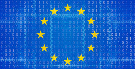 hexagonal binary code design on Europe background 3d-illustration © wetzkaz