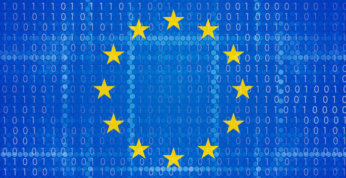 hexagonal binary code design on Europe background 3d-illustration