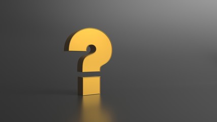 3d rendered illustration of golden question mark and grey background