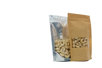 Cashew nuts In the packaging bag on isolated a white background
