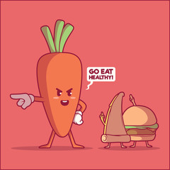 Food characters vector illustration. Healthy, fitness, fast food design concept