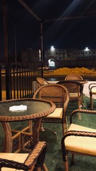 table and chairs in cafe