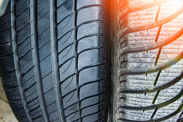 Car tires and wheels for auto background