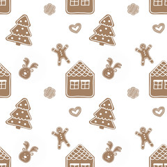 Seamless pattern of various gingerbread designs with festive Christmas theme. Perfect for gift wrapping paper, wallpaper, banner, Xmas card, tag, online media and other purposes.