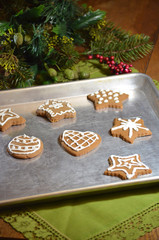 Gingerbread Christmas Cookies on Table with Greenery