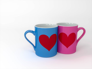 Couples' Mugs,Love couple coffee cups,3DCG,3D rendering