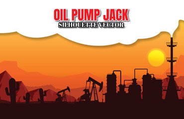 Naklejka premium Oil rig industry silhouettes background,Vector illustration.