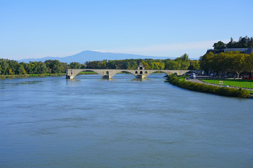View of the landmark Pont d'Avignon bridge in Avignon, France