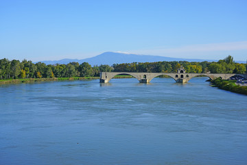 View of the landmark Pont d'Avignon bridge in Avignon, France
