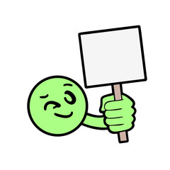 funny face with blank banner in his hand