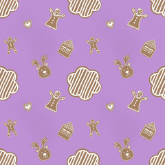 Seamless pattern of various gingerbread designs with festive Christmas theme. Perfect for gift wrapping paper, wallpaper, banner, Xmas card, tag, online media and other purposes
