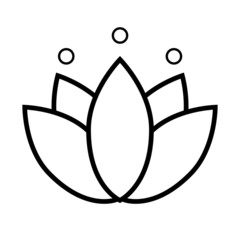 Lotus flower vector illustration in black and white. Flat design, viewed from the front. Icon for websites or mobile applications.