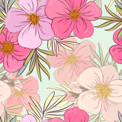 Modern abstract  flowers background. Floral Seamless pattern. Pastel colors palette. Textile composition, hand drawn style print. EPS 10