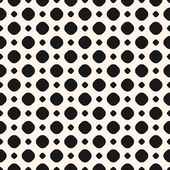 Polka dot vector monochrome seamless pattern, black circles on white background