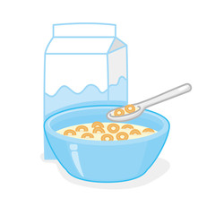 Bowl of cereal and a box of milk vector illustration isolated on white background