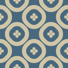 Vector golden seamless pattern. Blue and gold ornament with flowers, circles