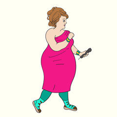 Vector cartoon illustration of women jazz singer singing jazz song