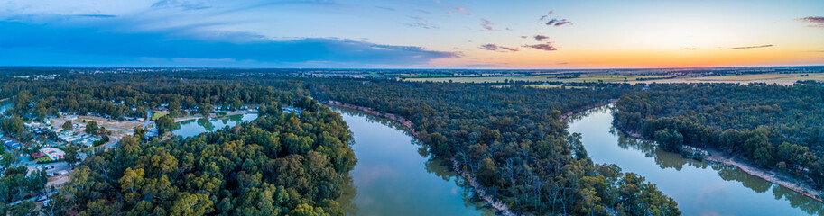 Murray River at dusk aerial panoramic landscape
