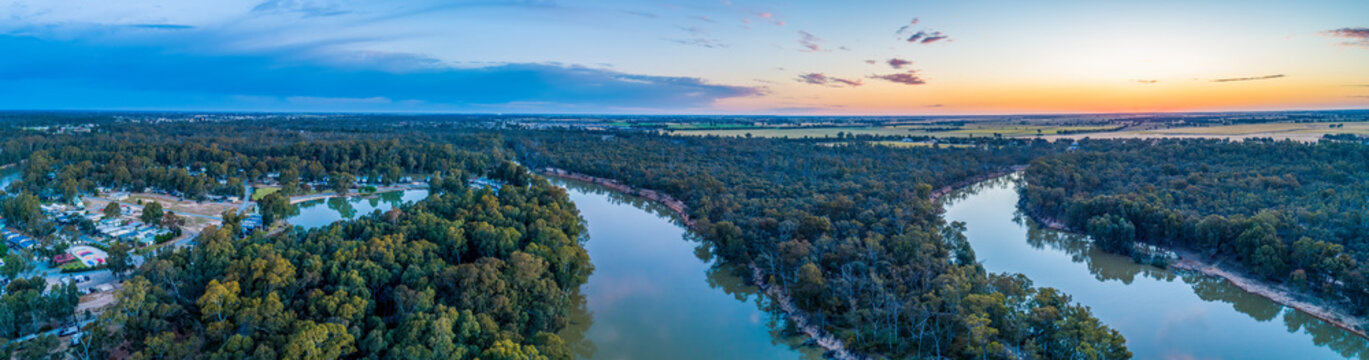 Murray River At Dusk Aerial Panoramic Landscape