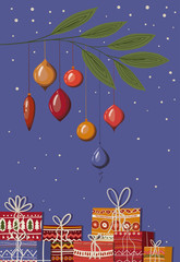Fototapeta na wymiar Merry christmas spheres and gifts vector design
