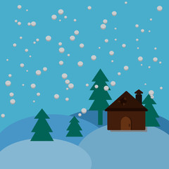 christmas background with trees and house