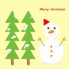 christmas card with tree and snowman