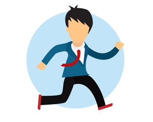 Business man with briefcase running fast with waving necktie