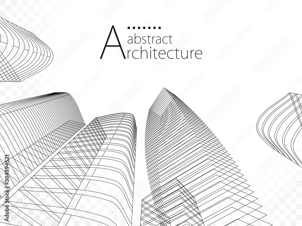 Poster 3d illustration linear drawing, architecture urban building design, architecture modern abstract bac