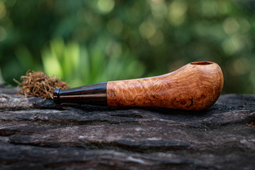 Fototapeta na wymiar Tobacco pipe is made from burl wood