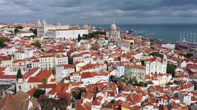 Alfama hill in Lisbon from above - aerial drone footage