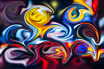Abstract color background in impressionism style of multicolored liquid colors. Liquid marble texture, waves Swirl pattern . Modern design. Psychedelic wallpaper or for web .