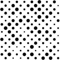 Dots halftone vector background. Random size circles seamless pattern.