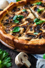 Jellied pie with meat and mushrooms on potato dough