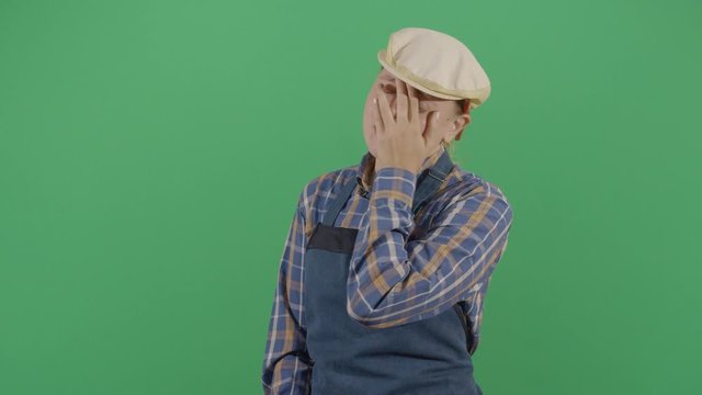 Woman Carpenter Rubbing His Face Frustrated
