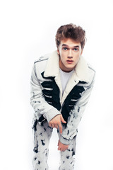 young pretty guy posing emotional cheerful isolated on white background, lifestyle people concept