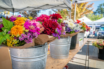 Fototapeta na wymiar Fresh flowers for sale at a local farmer's market in Southern Oregon