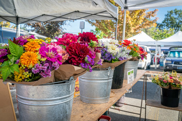 Fresh flowers for sale at a local farmer's market in Southern Oregon