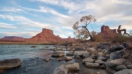 Timelapse in the Utah desert along the Colorado River at sunset as the light moves through Castle Valley.