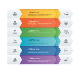 6 data Infographics tab paper arrow template. Vector illustration abstract background. Can be used for workflow layout, business step, banner, web design.