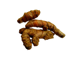 Fresh Cut Turmeric or Curcuma Longa Isolated with clipping path. Fresh turmeric root on white background.