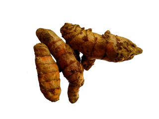 Fresh Cut Turmeric or Curcuma Longa Isolated with clipping path. Fresh turmeric root on white background.