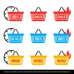 Sale discount icons. Shopping Basket icon set. Vector Illustration