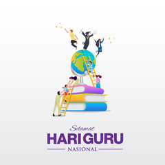 Selamat Hari Guru. translation: Happy Teacher's Day. Indonesian Holiday Teacher's Day Illustration. Suitable for greeting card, poster and banner