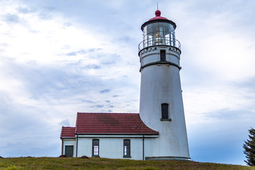 Fototapeta na wymiar Cape Blanco lighthouse on a chilly autumn afternoon on the Oregon Coast